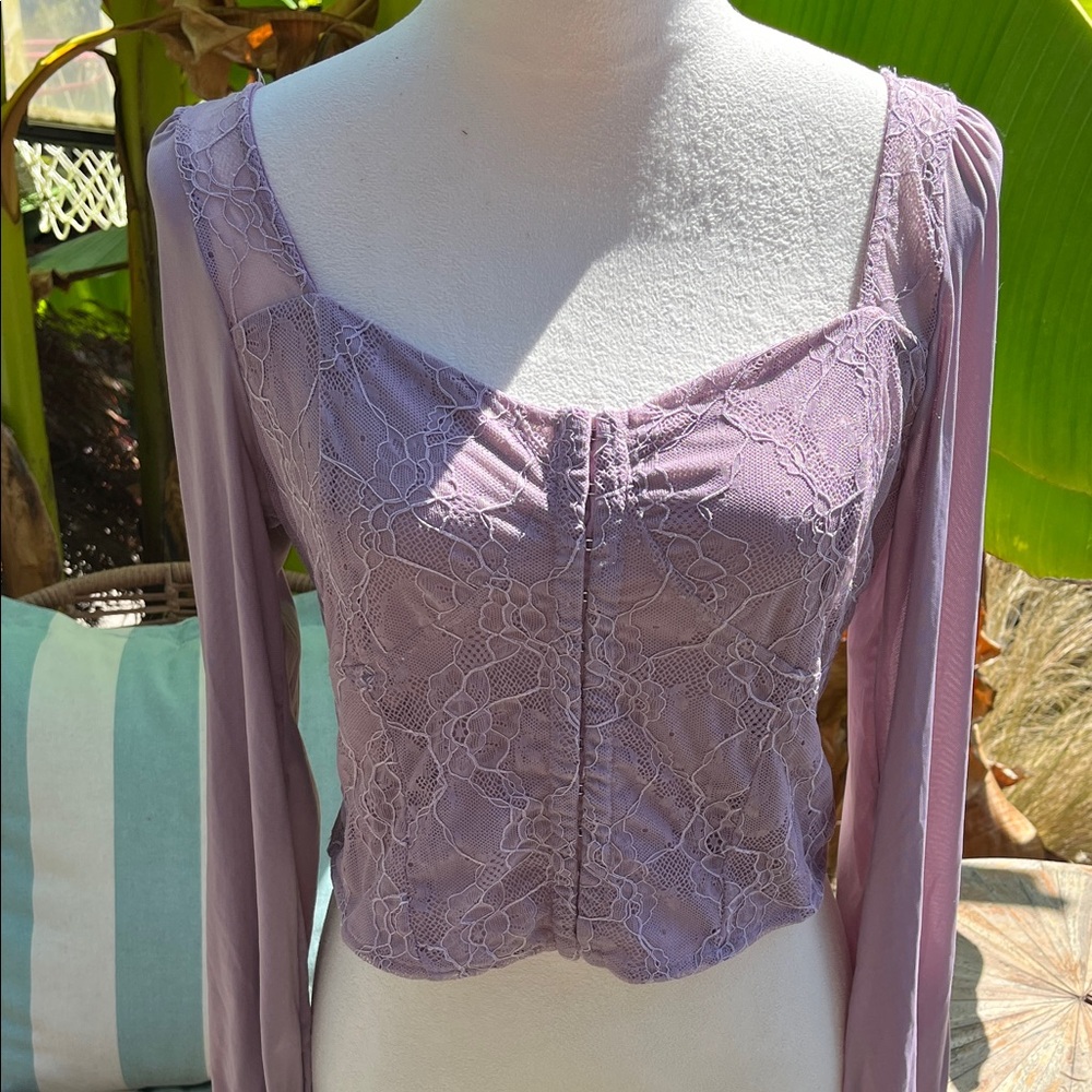 KIRIOUS Los Angeles Lavender Bustier Lace Long Sleeve Top